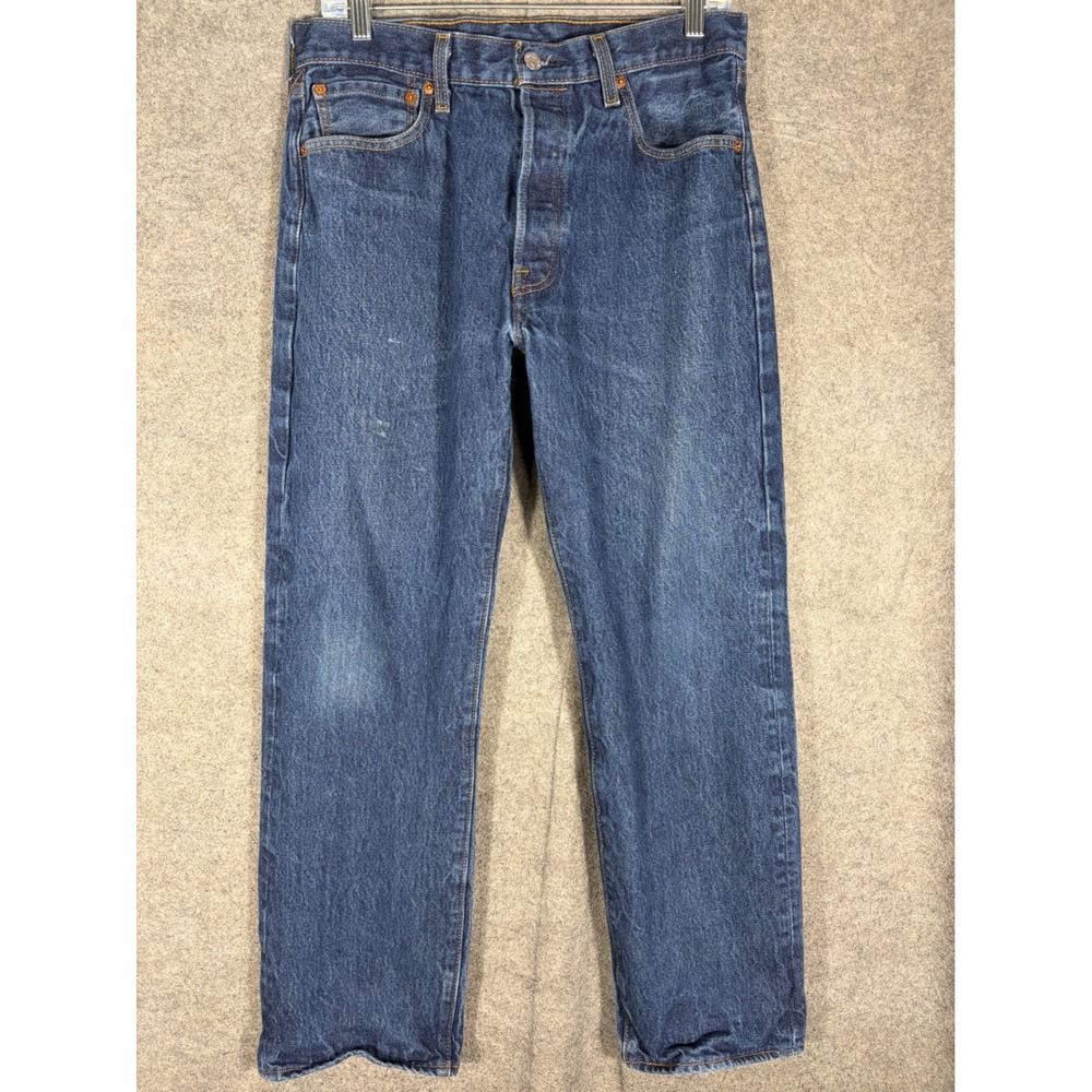 Levis 501 Original Fit Jeans Mens 34x32 (Fits 34x29) Blue Denim Button Fly 00501